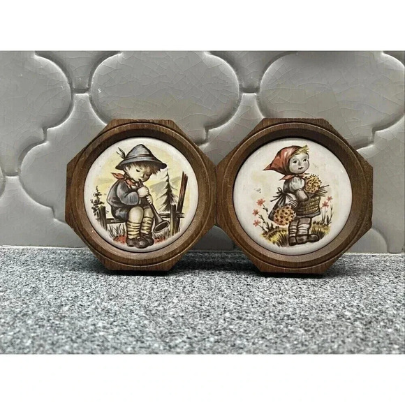 Hummel‎ Boy on Fence Blowing Horn and Girl with Basket Tile Wall Hanging German - Picture 1 of 3